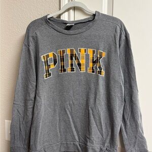PINK Victoria's Secret Gray Sweatshirt with Yellow Plaid Logo